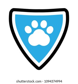 Dog paw and shield icon. vector illustration. Protected dog track guard shield.Security animal label. 