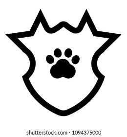Dog paw and shield icon. vector illustration. Protected dog track guard shield.Security animal label. 