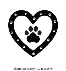Dog paw sign icon in heart. Pets symbol.Vector illustration