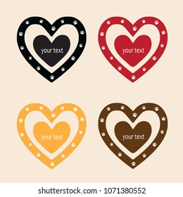 Dog paw sign icon in heart set. Pets symbol.Vector illustration