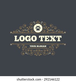 Dog paw sign icon. Pets symbol. Flourishes calligraphic ornament. Vector