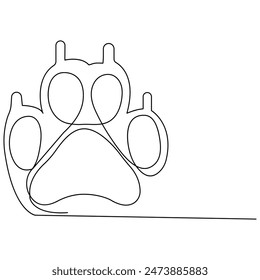 Dog paw  single line art, continuous one line drawing of  Isolated outline vector art
