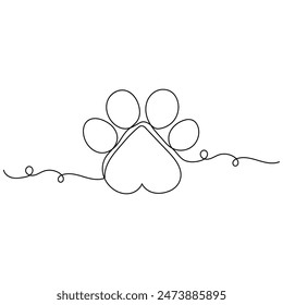 Dog paw  single line art, continuous one line drawing of  Isolated outline vector art
