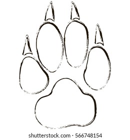 Dog paw sketch vector isolated.