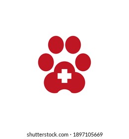 dog paw sole and cross for veterinary clinic icon, symbol or logo.