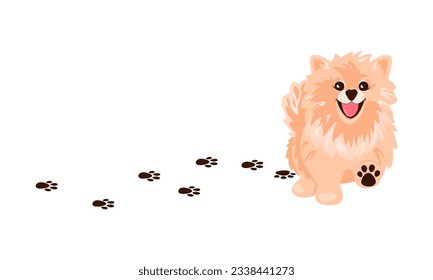 Perro Paw y Perro. Spitz. Pomerania. Imprimir ilustración vectorial.