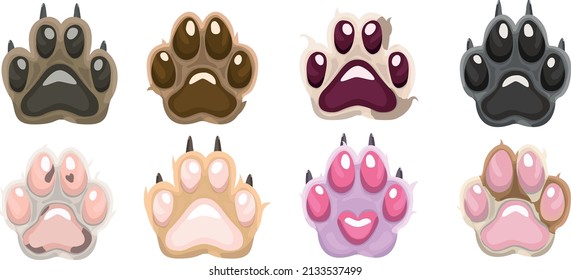 Dog Paw Vector Art. Cartoon Dog Paw Set. Dog Feet Toes Beans, Cute Cartoon Dog Paws