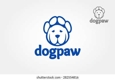 Dog Paw Vector Logo Illustration. Vector logo of head and paw on a white background. It's good for pet shop, pet house, pet clinic, dog care, or other pet activity. 