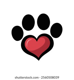 Dog Paw vector, dog paw with love shape vector icon