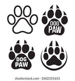Dog paw vector silhouette icon set on a white background