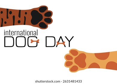 Dog paws banner for International Dogs Day. Pet paw with colorful fur