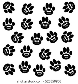 Dog paws  with bone and text on white background. Vector illustration.
