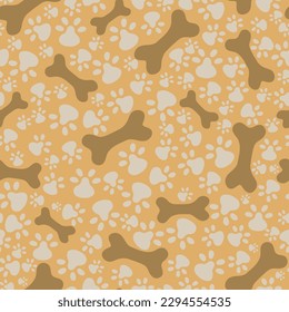 Dog paws and bones. Vector seamless pattern. It can be used for veterinary, pet shop, textile, nursery. 