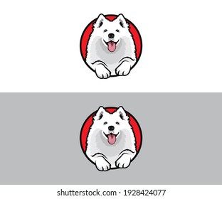 Dog with paws in circle logo template. Pet in round shape vector design. Animal illustration