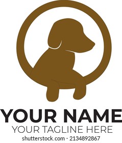 Dog with paws in circle logo template. Pet in round shape vector design. Animal illustration