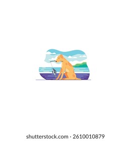 Dog with paws in circle logo template. Pet in round shape vector design. Animal illustration