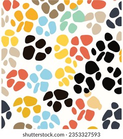 Dog Paws Seamless Pattern in Different Colors, in the Style of Skeletal, Franz West, Booru, Bone