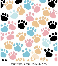 Dog Paws Seamless Pattern in Different Colors, in the Style of Skeletal, Franz West, Booru, Bone