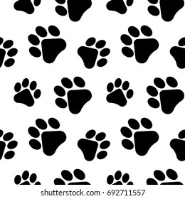 Dog paws seamless pattern. Pets background. Vector illustration.