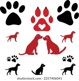 Dog paws and Dog walking or Cat paws design. Paw print icon. Animal symbol, vector