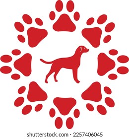 Patas de perro y diseño de garras de perro o de perro. Icono de impresión de la página. Símbolo animal, vector