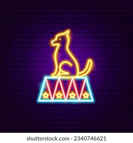 Dog Pedestal Neon Sign. Vector Illustration of Entertainment Festival Glowing Symbol.
