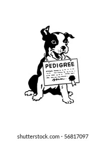 Dog With Pedigree Certificate - Retro Clip Art