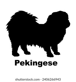 La silueta de perro de Pekingese engendra perros en movimiento. Perros en diferentes poses.
El perro salta, el perro corre. El perro está sentado tumbado jugando
