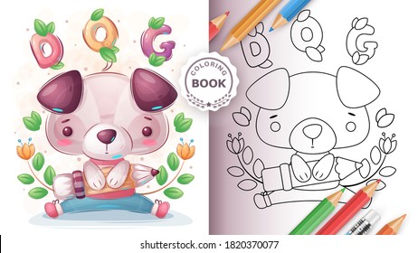 Dog with pencil - coloring book for kid and children. Vector eps 10