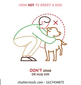 Dog and people behavior icon. How not to greet a dog. Domestic animal or pet language. Learning process. Simple icon, symbol, sign. Editable vector illustration isolated on white background