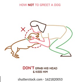 Dog and people behavior icon. How not to greet a dog. Domestic animal or pet language. Learning process. Simple icon, symbol, sign. Editable vector illustration isolated on white background