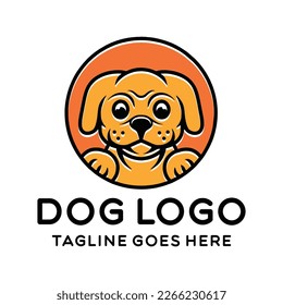 Dog Pet Animal Monoline Logo Vector Vintage Emblem Design badge illustration Symbol Icon