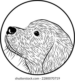 Dog pet in a circle shape line art animal vector illustration