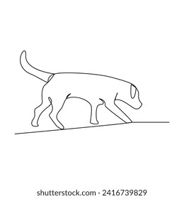 Dibujo continuo de una línea de mascota de perro e ilustración de un vector de contorno