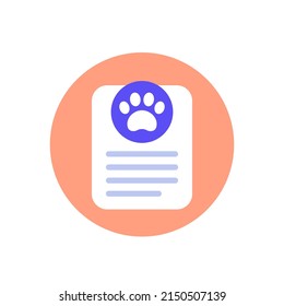 Dog, pet document icon, flat vector