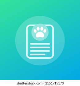 Perro, icono de documento de mascota, vector