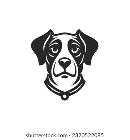 Dog pet domestic animal head muzzle in collar minimalist black monochrome logo vector illustration. Cute doggy portrait silhouette with eyes nose and ears veterinary clinic shop store emblem icon