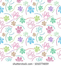 dog pet foot draw seamless pattern