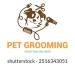 Dog or pet grooming and washing logo design template. Pet Care salon sign. Vector illustration.