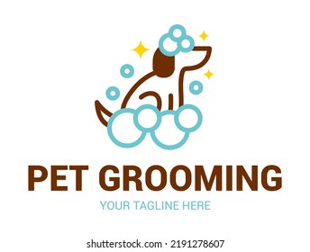 Dog or pet grooming and washing logo design template. Pet Care salon sign. Vector illustration. svg