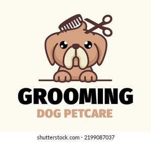 Dog or pet grooming and washing logo design template. Pet Care salon sign. Vector illustration.