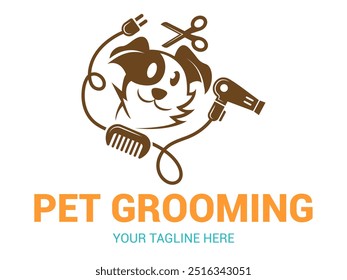 Dog or pet grooming and washing logo design template. Pet Care salon sign. Vector illustration.