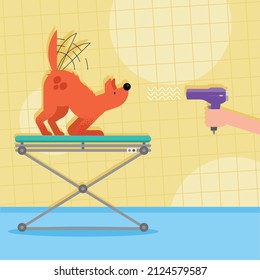 dog pet with hair dryer character