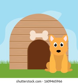 Dog in a pet house - Vector illustration design