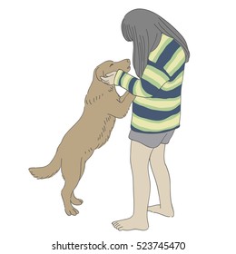 a dog pet  jump to a girl owner and she is caring it with love