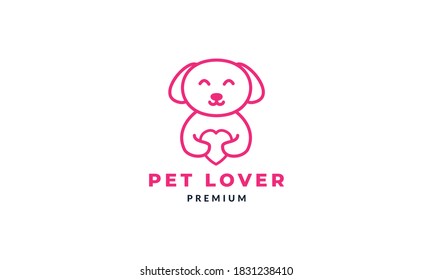 Dog Or Pet With Love Or Heart Cute Cartoon Logo Vector Icon Illustration Design 