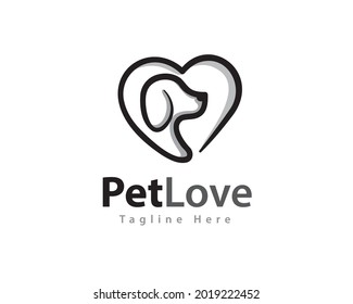 dog pet love heart line art logo symbol template illustration inspiration