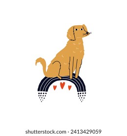 Dog pet on a rainbow. Pet sympathy loss hand drawn illustration