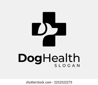 Dog Pet Puppy Doggy Cute Animal Medical Sign Health Care Medicine Plus Addition Vector Logo Design