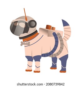 Dog Pet In Space Suit And Helmet Standing On The Moon Surface Vector Illustration